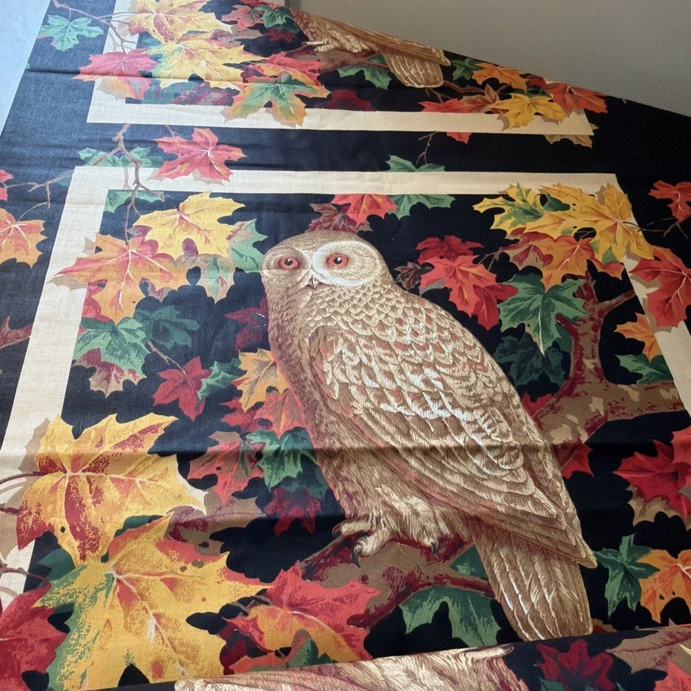 7 Yards Vintage Wamsutta Owl & Autumn Leaves, 28 Panels 46